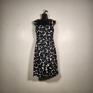 DONNA RICCO Sleeveless Knee Length Dress Womens 6 Floral Black White Cut Out